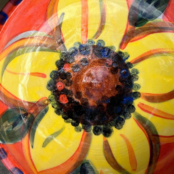 Orange Sunflower Pottery Bowl with a Crackle Glaze - Picture 6 of 15